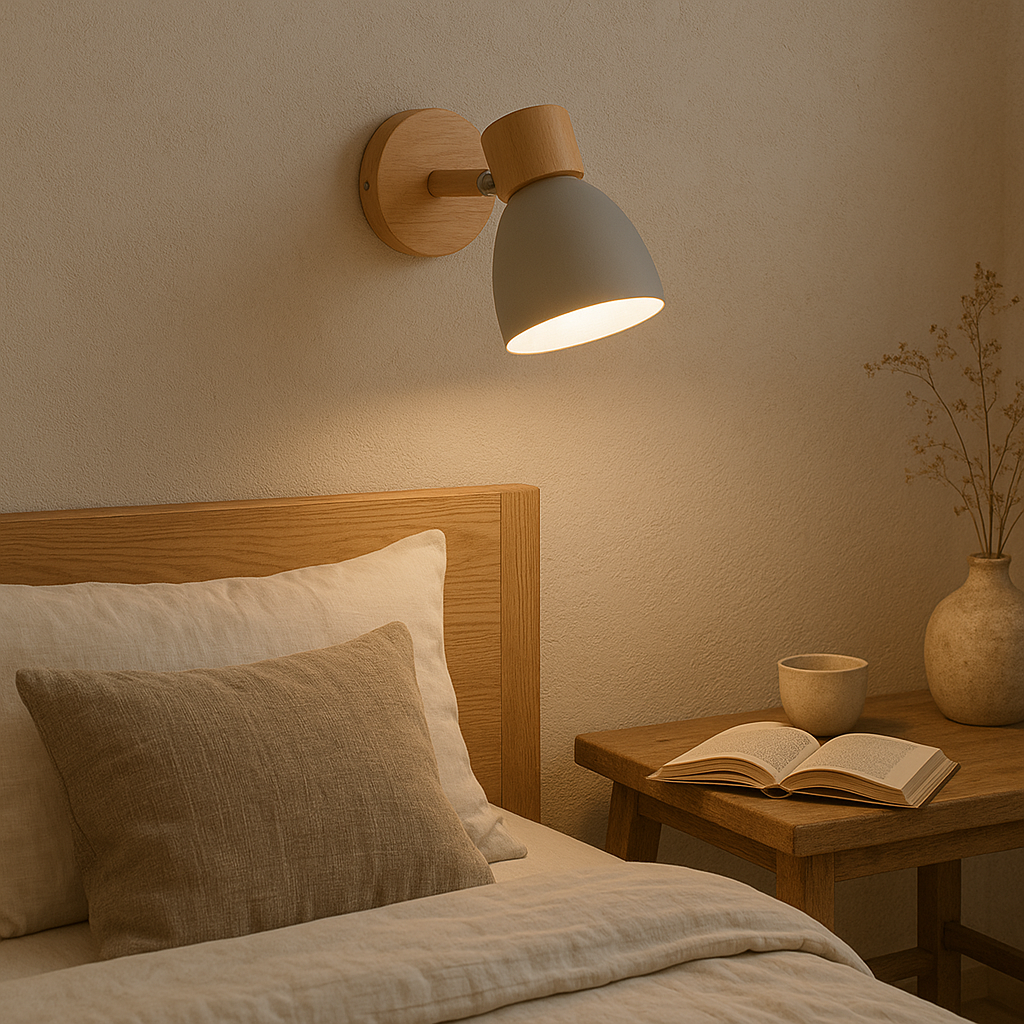 Nordic Wooden Wall Lamp | Compact E27 Light with Switch | Natural Wood