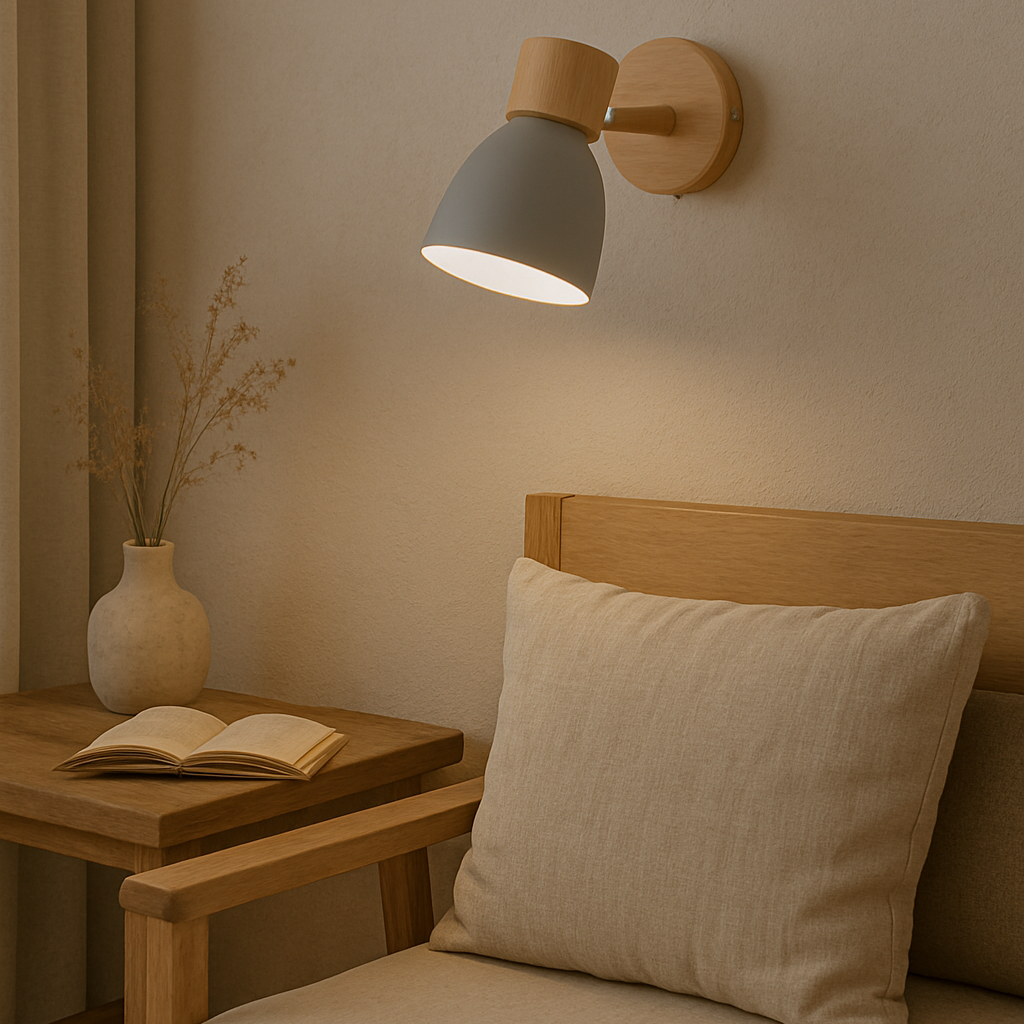 Nordic Wooden Wall Lamp | Compact E27 Light with Switch | Natural Wood