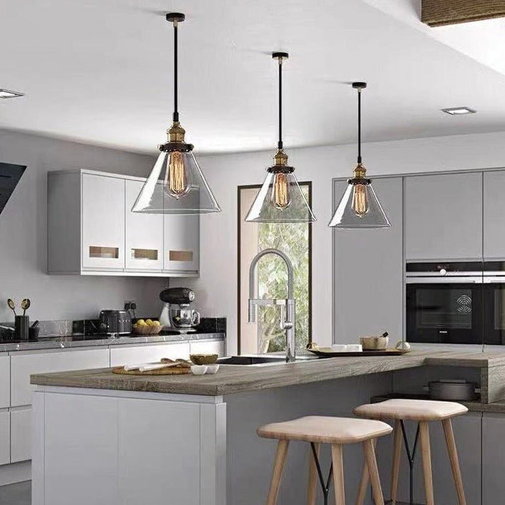 Scandinavian Glass Pendant Light | Clear, Grey & Amber | Elegant Home Accent | Brick by Brick