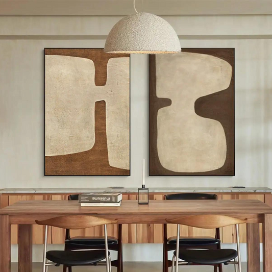 Brown Japandi Canvas Wall Art | 27.6 x 39.4 x 1 in | Modern Abstract Home Decor | Brick by Brick