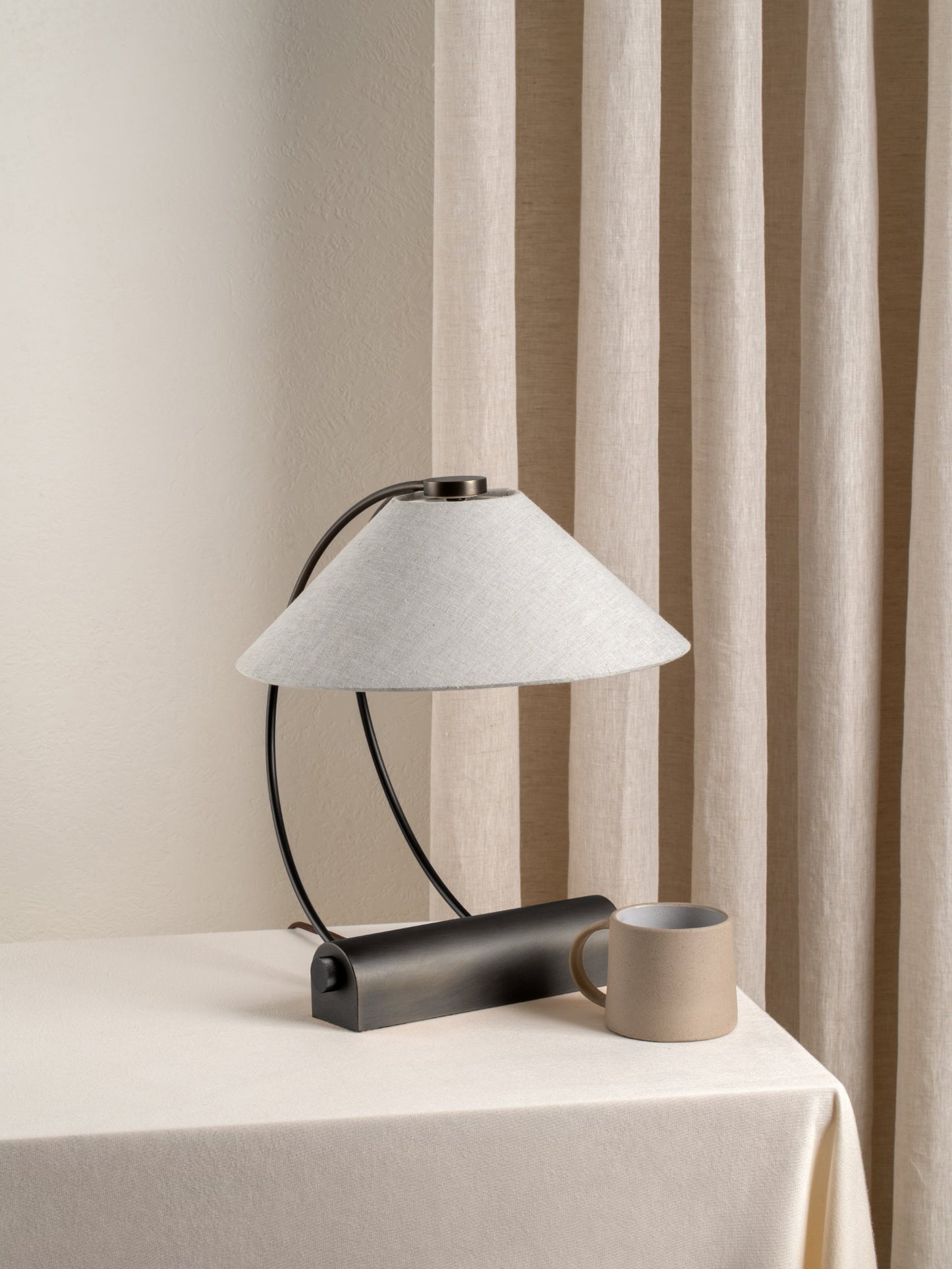 Deska Bronze Task Lamp | Elegant Task Lighting | Rotary Dimmer | Linen Shade | 15 Height | Brick by Brick London 2