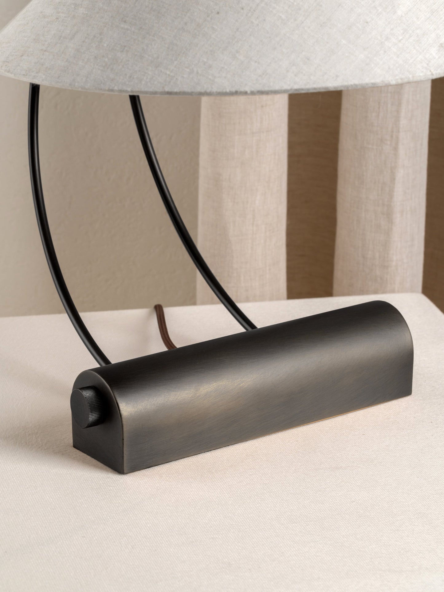 Deska Bronze Task Lamp | Elegant Task Lighting | Rotary Dimmer | Linen Shade | 15 Height | Brick by Brick London 4