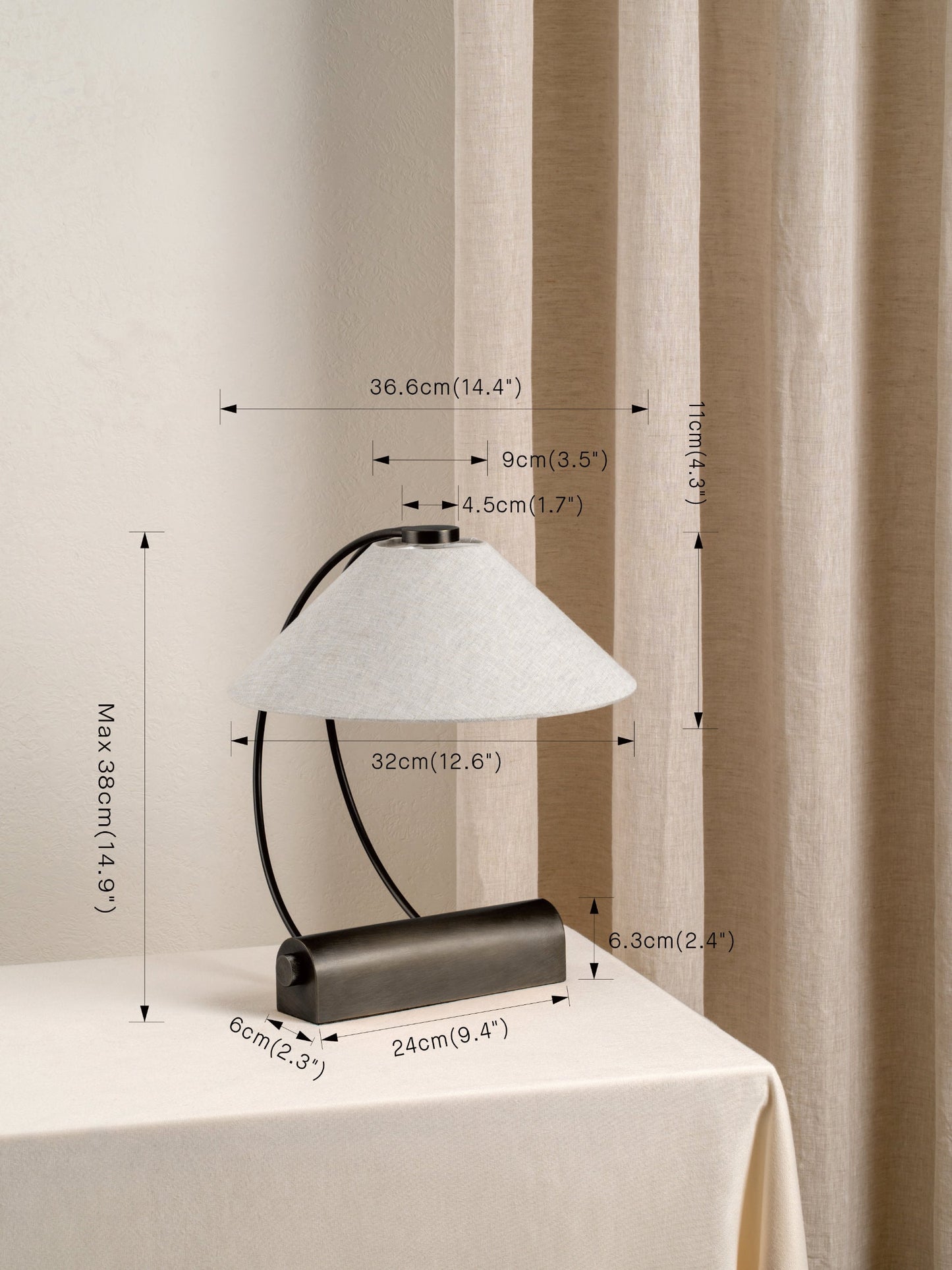 Deska Bronze Task Lamp | Elegant Task Lighting | Rotary Dimmer | Linen Shade | 15 Height | Brick by Brick London 6
