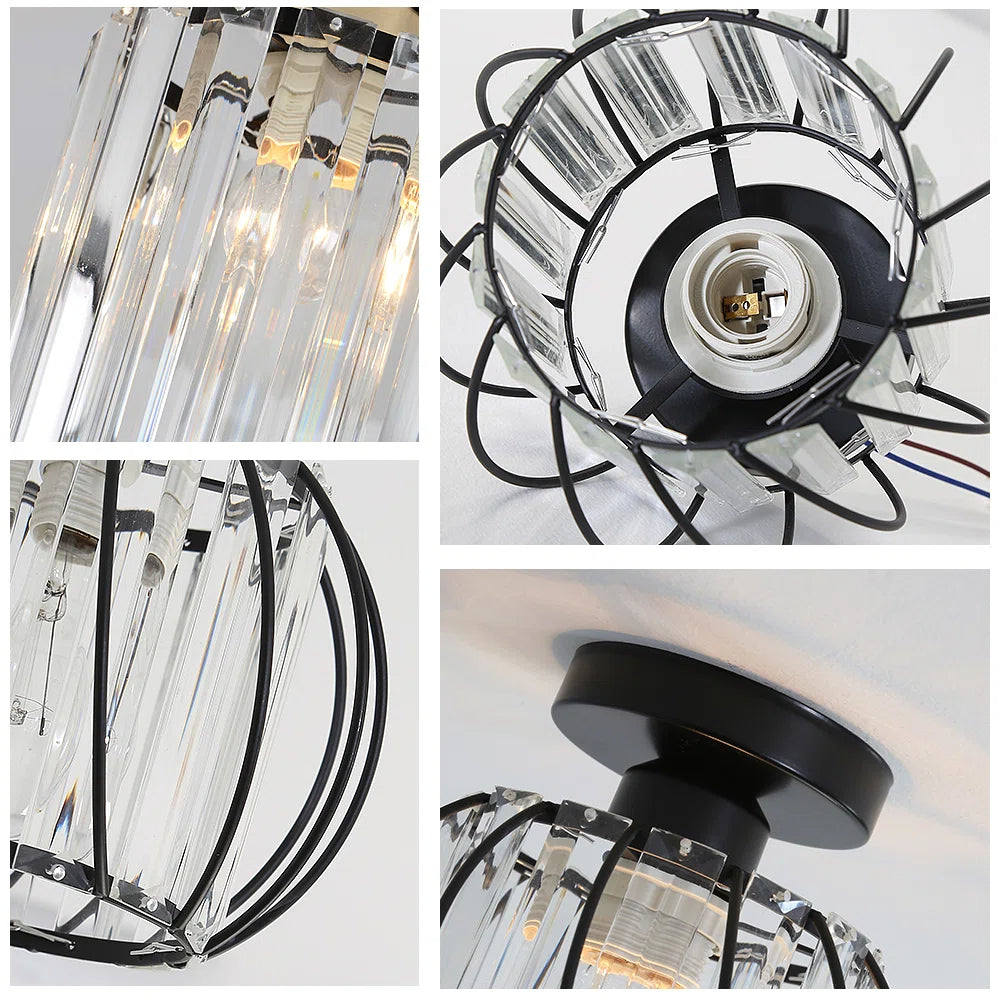 Modern Black Cage Ceiling Light | Iron Frame with Clear Glass Panels | E27 Bulb | Brick by Brick