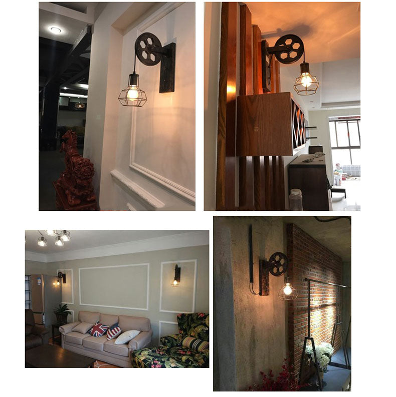 Retro Industrial Wall Lamp | 12 x 3.7 in | Vintage Wood | Metal Sconce | Rustic Lighting Fixture | Brick by Brick