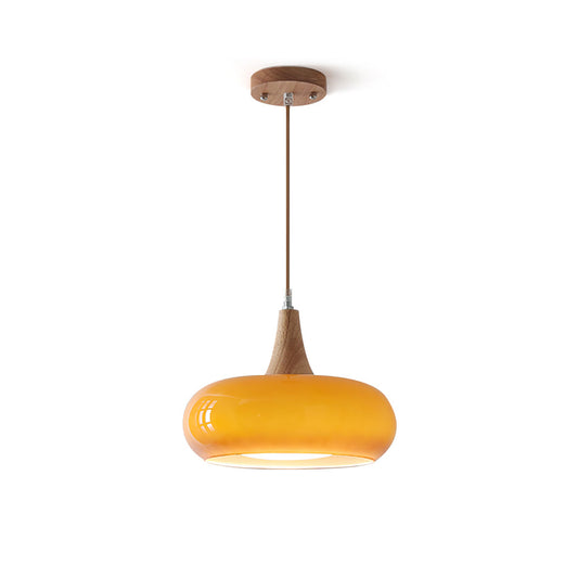 Amber Glass Pendant Lamp | 11 - 34.6 x 3.9 in | Charlotte Wood & Metal Hanging Light | Cozy Modern Design | Brick by Brick