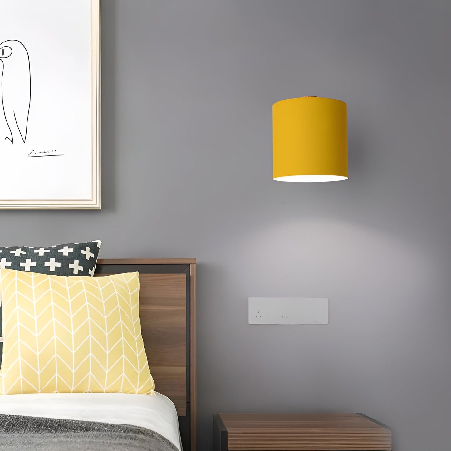 Scandinavian Wall Lamp | Adjustable 90° Light | Wood & Pastel Metal | Modern Bedroom Accent