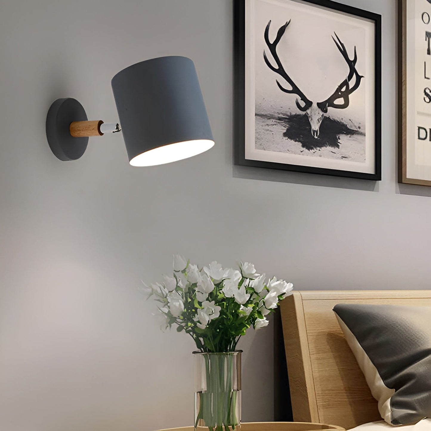 Scandinavian Wall Lamp | Adjustable 90° Light | Wood & Pastel Metal | Modern Bedroom Accent