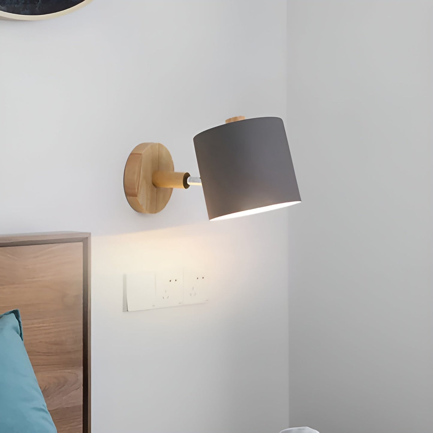 Scandinavian Wall Lamp | Adjustable 90° Light | Wood & Pastel Metal | Modern Bedroom Accent
