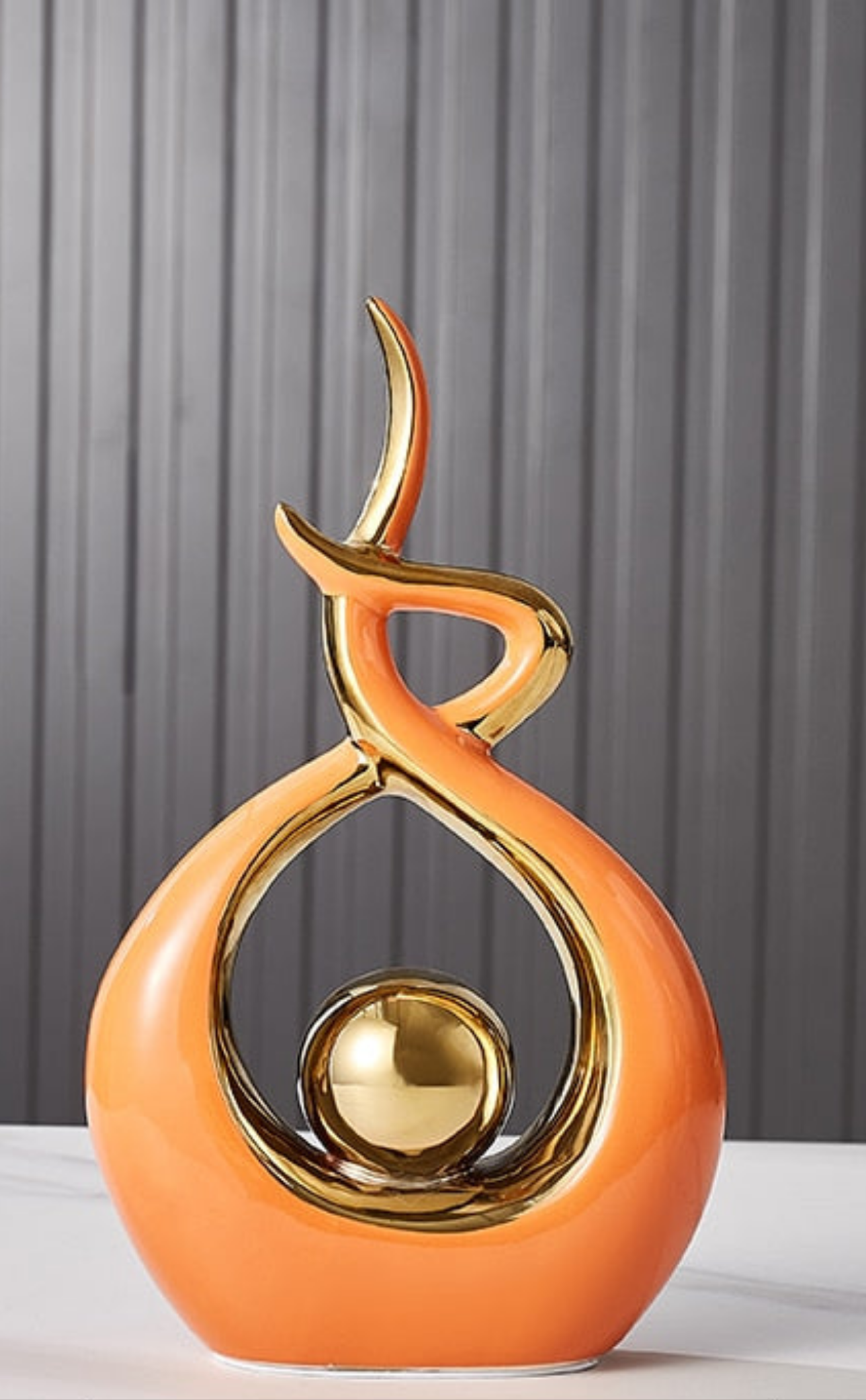 Abstract Ceramic Sculpture | Modern Decor with Gold Accents | Shelf or Desk Ornament