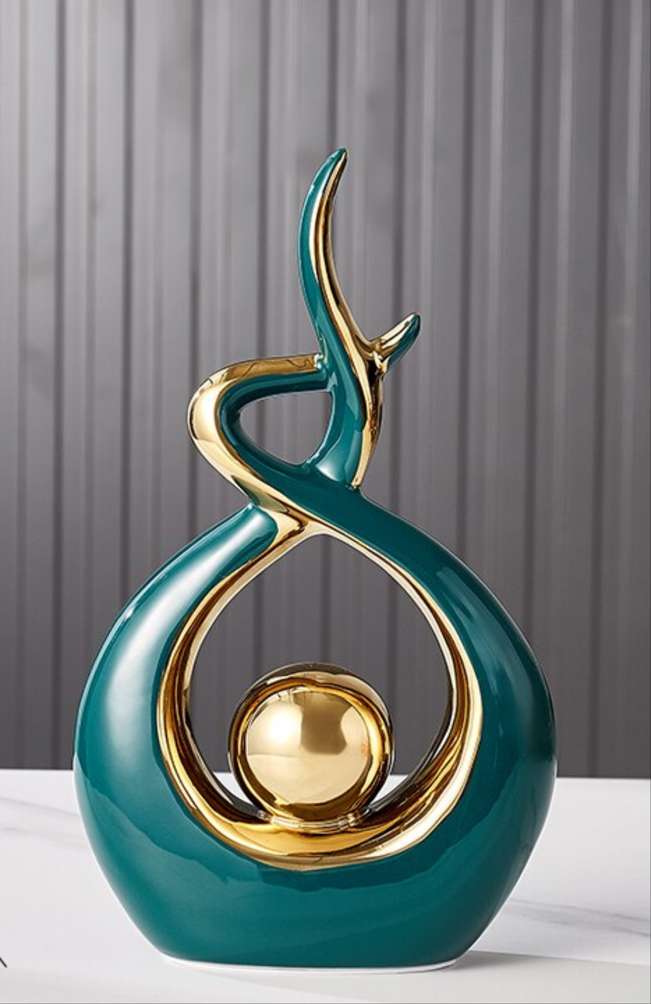 Abstract Ceramic Sculpture | Modern Decor with Gold Accents | Shelf or Desk Ornament