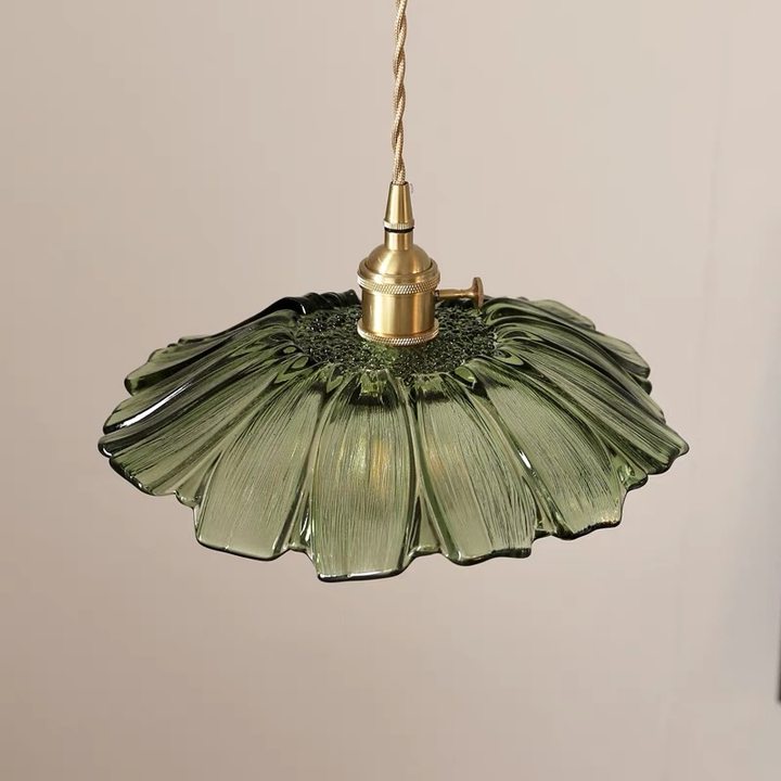 Vintage Floral Glass Pendant Light | Retro Elegance | Warm Glow | Adjustable Hanging | Brick by Brick