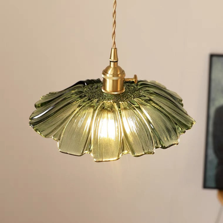 Vintage Floral Glass Pendant Light | Retro Elegance | Warm Glow | Adjustable Hanging | Brick by Brick