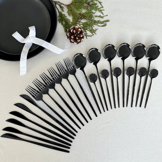 Matte Black Flatware Set | 24-Piece Stainless Steel | Modern Design | Brick by Brick