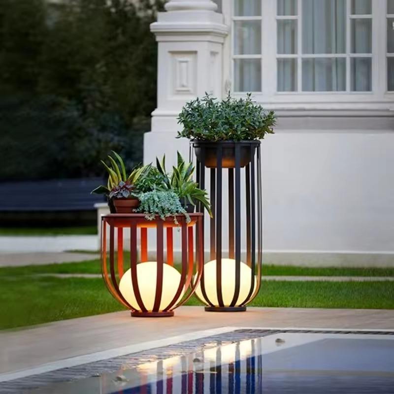 Solar Garden Lamp | 9.8 - 11.8 in | Modern Planter Stand Design | Outdoor LED Planter Light | Brick by Brick