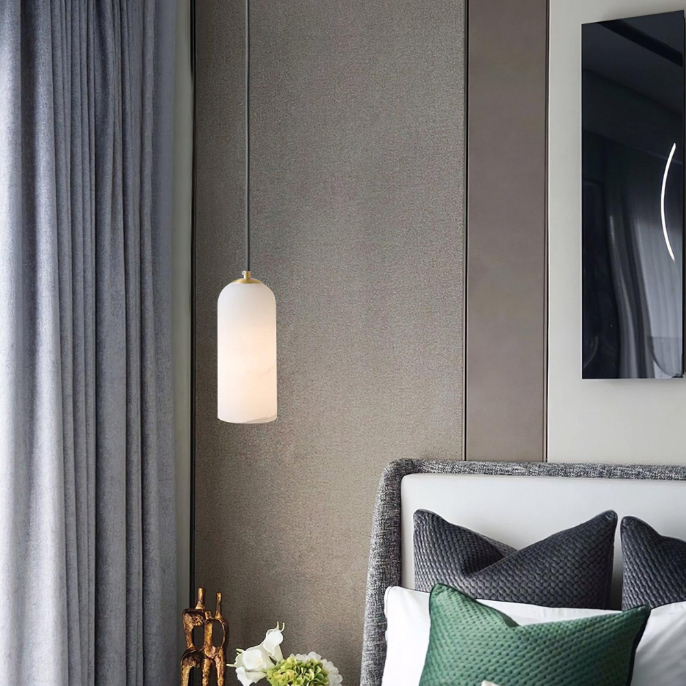 Alabaster Brass Pendant Light | Dia 3.9 x H 9.8 in / Dia 7.9 x H 59 in | Jade Minimalist Style | Metal Shade Accent | Brick by Brick