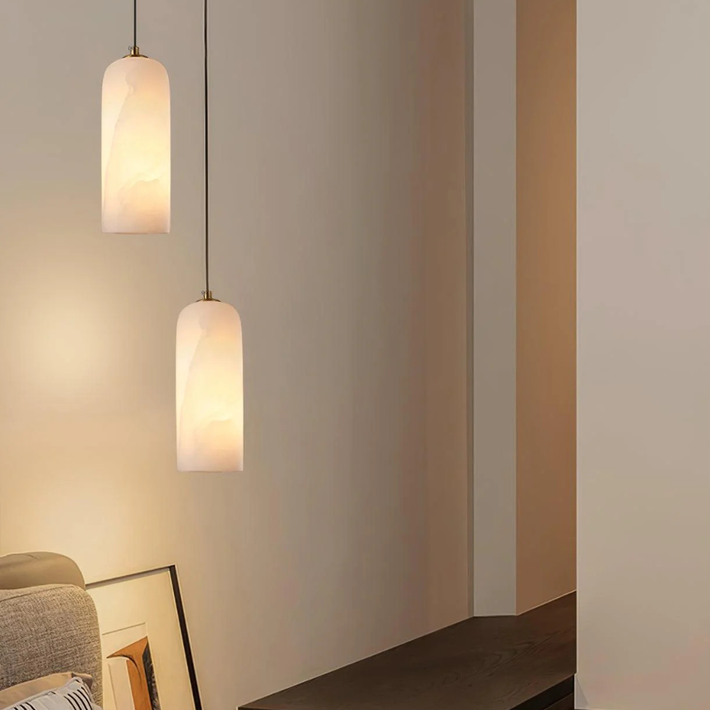 Alabaster Brass Pendant Light | Dia 3.9 x H 9.8 in / Dia 7.9 x H 59 in | Jade Minimalist Style | Metal Shade Accent | Brick by Brick