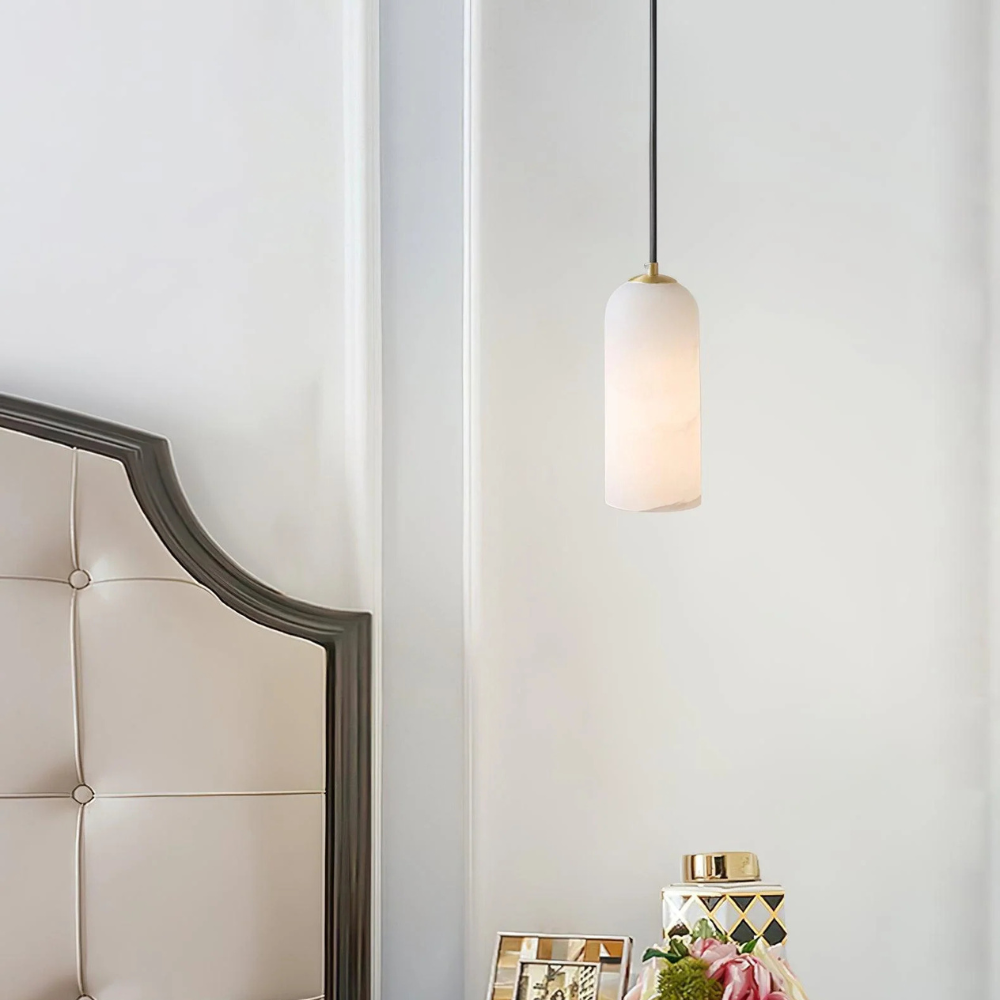 Alabaster Brass Pendant Light | Dia 3.9 x H 9.8 in / Dia 7.9 x H 59 in | Jade Minimalist Style | Metal Shade Accent | Brick by Brick