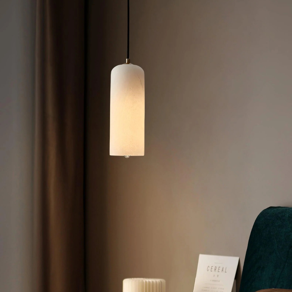 Alabaster Brass Pendant Light | Dia 3.9 x H 9.8 in / Dia 7.9 x H 59 in | Jade Minimalist Style | Metal Shade Accent | Brick by Brick