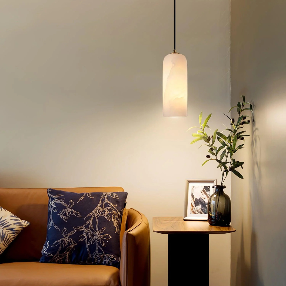 Alabaster Brass Pendant Light | Dia 3.9 x H 9.8 in / Dia 7.9 x H 59 in | Jade Minimalist Style | Metal Shade Accent | Brick by Brick