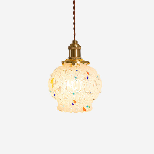 Vintage Glass Pendant Light | 6.3 x 7.5 in | Brass Finish | Textured White Shade | E14 Bulb | Adjustable Cord | Brick by Brick
