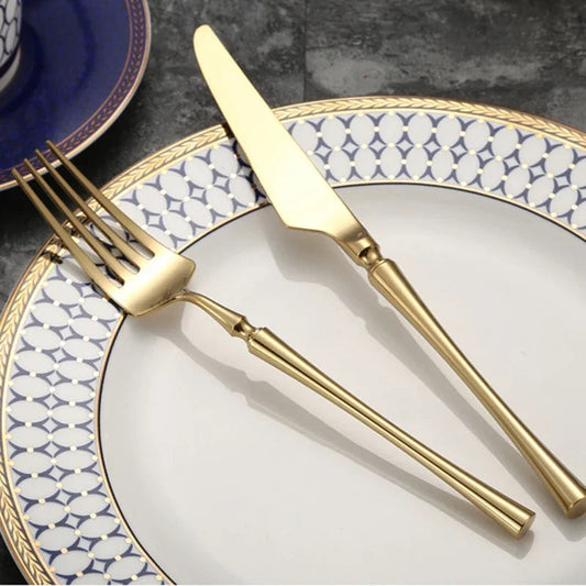 Kin Cutlery Set Gold | Elegant 4-Piece Dining Utensils | Stainless Steel | Comfortable & Durable | Brick by Brick London 1