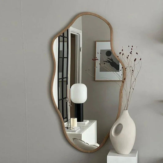 Kohana Large Wall Mirror | Organic Elegance Bathroom Mirror | Natural Wood Frame | 30 x 24 | Brick by Brick London 1