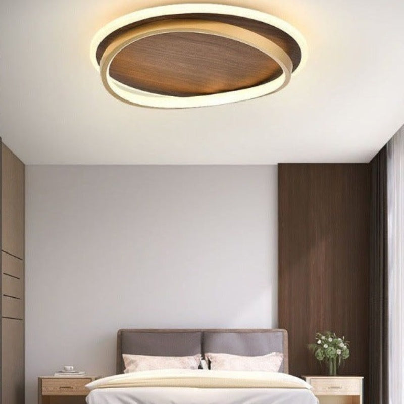 Modern Round Flush Mount Ceiling Light | 14.6 - 22.4 in x 3.5 - 3.9 in | Dimmable LED | Gold Metal & Acrylic | Brick by Brick