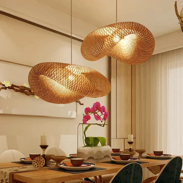 Bamboo Pendant Light | Dia 14 - 31 in | Woven Rattan Lamp | Natural Hanging Lighting | Brick by Brick