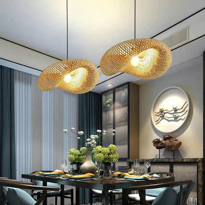 Bamboo Pendant Light | Dia 14 - 31 in | Woven Rattan Lamp | Natural Hanging Lighting | Brick by Brick