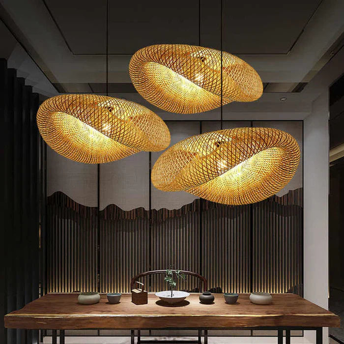Bamboo Pendant Light | Dia 14 - 31 in | Woven Rattan Lamp | Natural Hanging Lighting | Brick by Brick