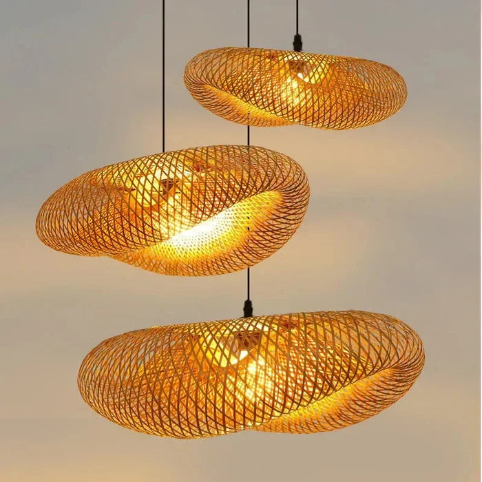 Bamboo Pendant Light | Dia 14 - 31 in | Woven Rattan Lamp | Natural Hanging Lighting | Brick by Brick