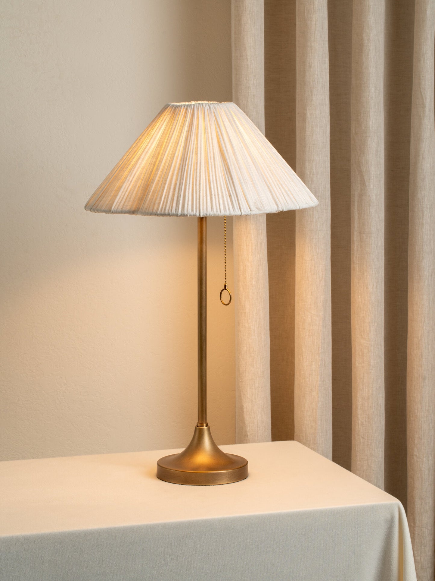 Lindi Table Lamp | Elegant Bedside Lamp | Aged Brass & Linen | 24 Height | Brick by Brick London 2