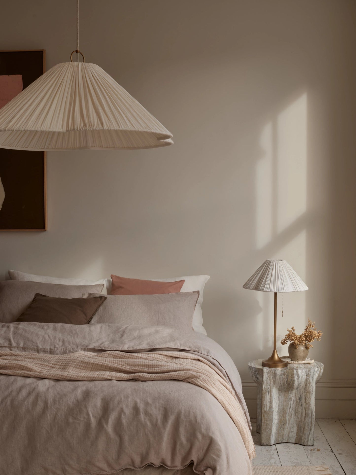 Lindi Table Lamp | Elegant Bedside Lamp | Aged Brass & Linen | 24 Height | Brick by Brick London 4
