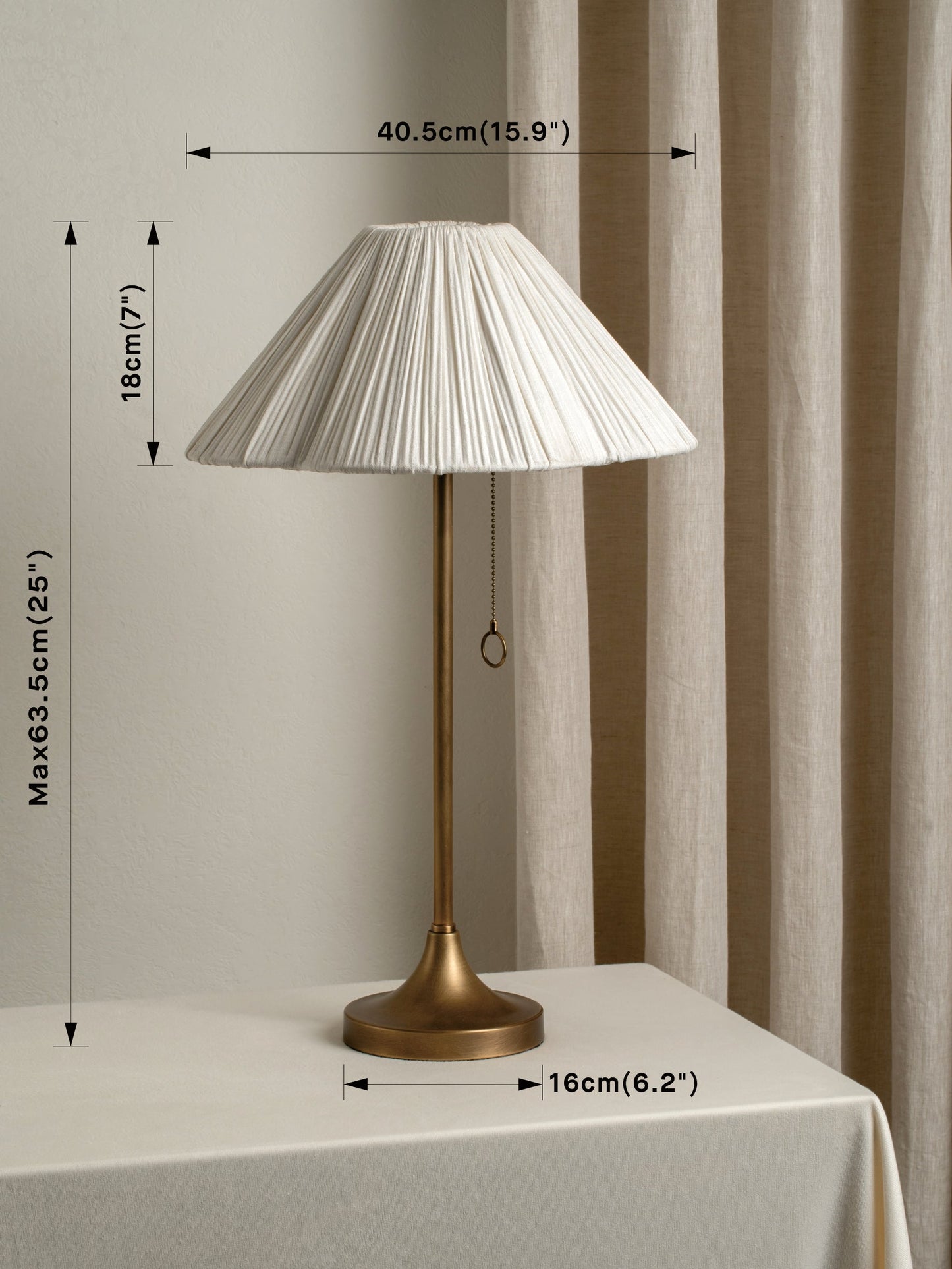 Lindi Table Lamp | Elegant Bedside Lamp | Aged Brass & Linen | 24 Height | Brick by Brick London 6