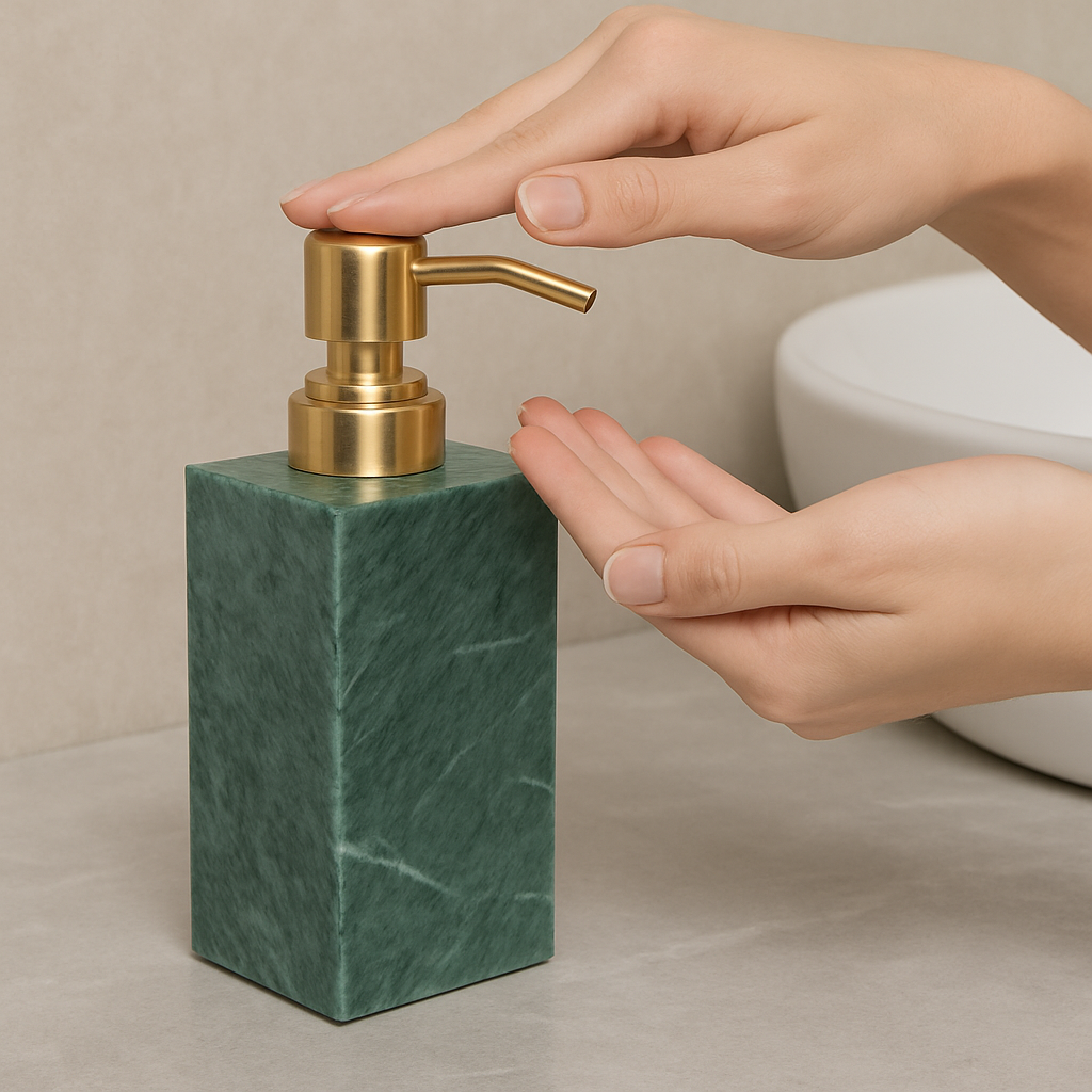 Marble Soap Dispenser | 2.8 in × 7.1 in | Solid Stone Base | Metal Pump | Brick by Brick