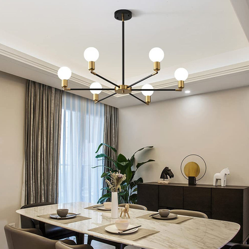 Industrial 6-Light Chandelier | Black or Black-Gold Iron Frame, E27 Bulb Ceiling Lamp | Brick by Brick