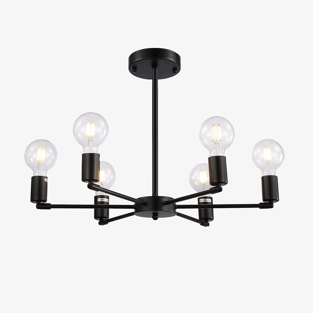 Industrial 6-Light Chandelier | Black or Black-Gold Iron Frame, E27 Bulb Ceiling Lamp | Brick by Brick