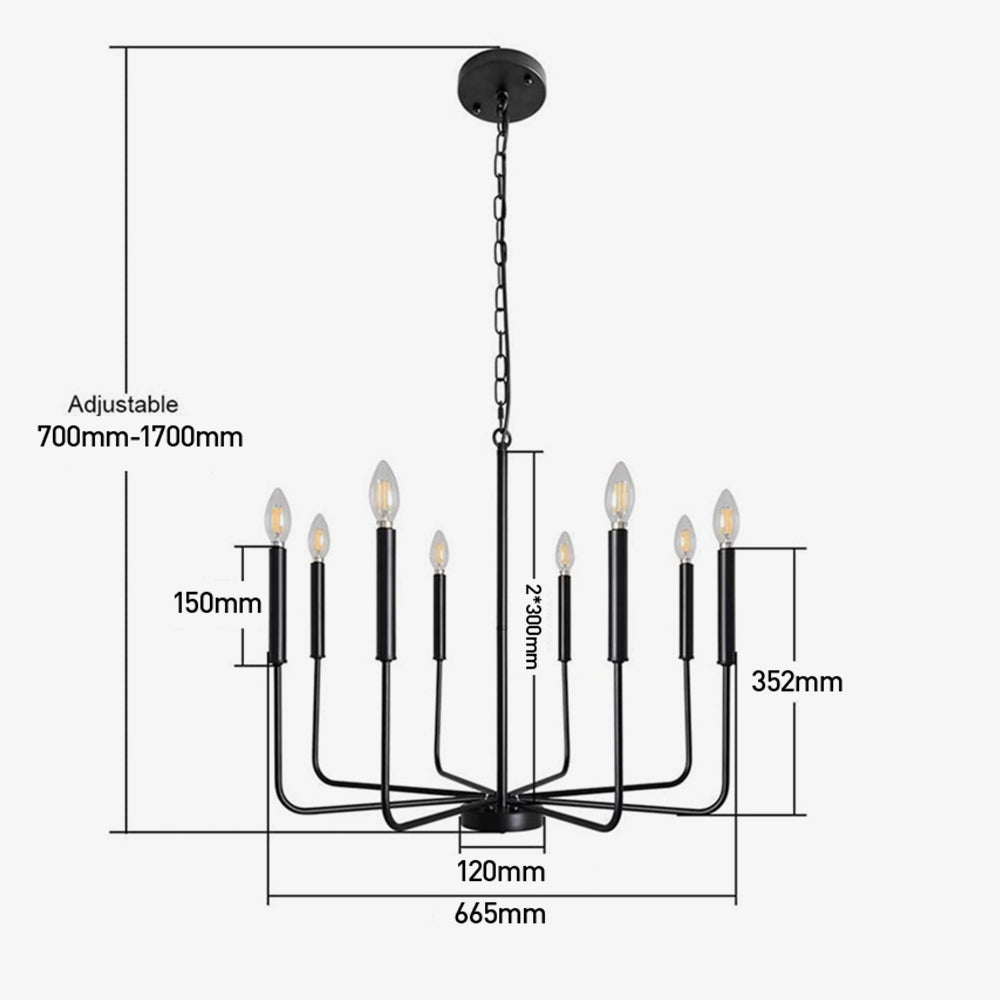 Modern Industrial Iron Chandelier | 6/8 Bulb Geometric Ceiling Light in Black or Gold | Brick by Brick