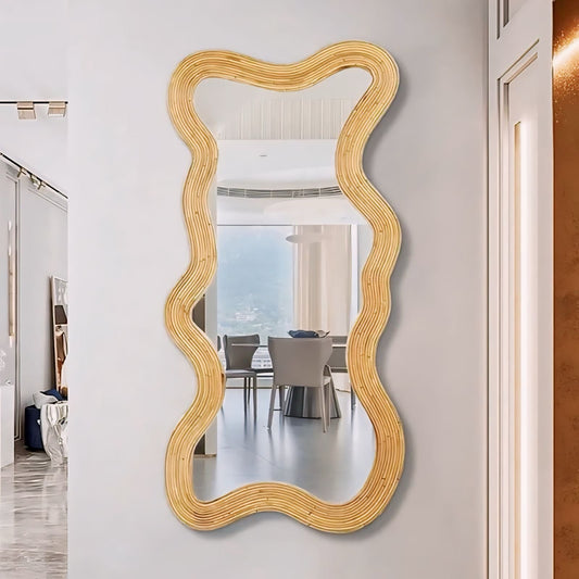 Moniwa Round Mirror 30 | Modern Wall Decor | Gold Finish Undulating Frame | Brick by Brick London 1