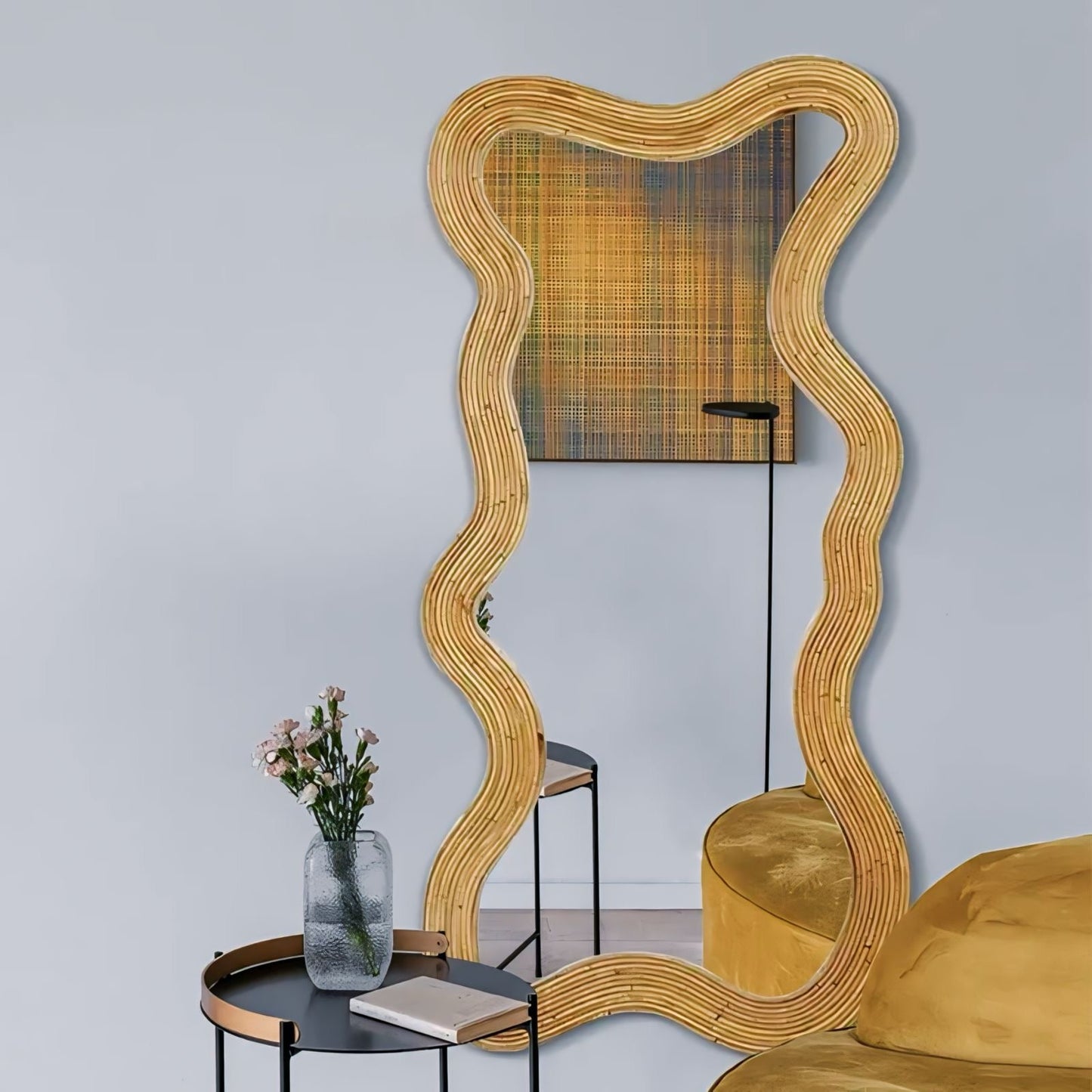 Moniwa Round Mirror 30 | Modern Wall Decor | Gold Finish Undulating Frame | Brick by Brick London 2
