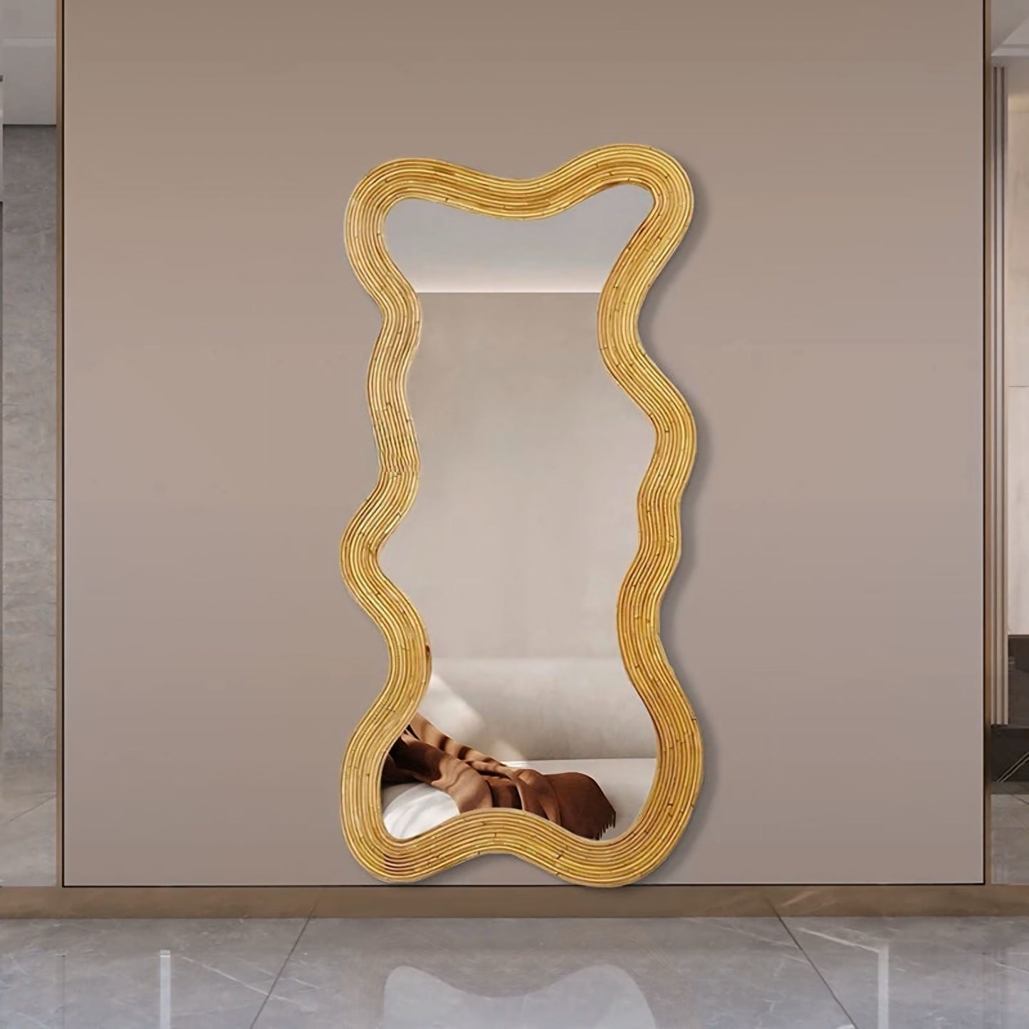 Moniwa Round Mirror 30 | Modern Wall Decor | Gold Finish Undulating Frame | Brick by Brick London 3