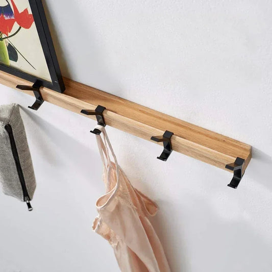 Black Wall Coat Rack | 5 Movable Hooks | Modern Rubberwood Organizer | Brick by Brick