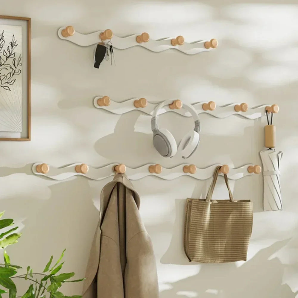 Adhesive Wall Coat Rack | Wave Design | 4–6 Hooks | ABS Plastic Black/White | Brick by Brick
