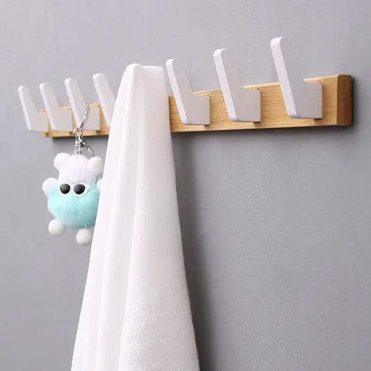 Solid Wood Wall Coat Rack | 11.42-18.11x3.35x2.17 in | 4- 5 Hooks | Natural Space-Saving Organizer | Brick by Brick