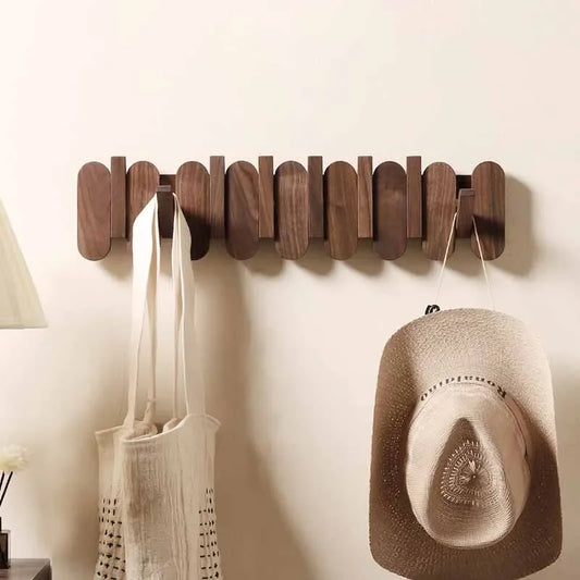 Walnut Wall Coat Rack | 9.45-19.69 x 5.12 in | Wooden Entryway Organizer | Space-Saving Storage Hooks | Brick by Brick