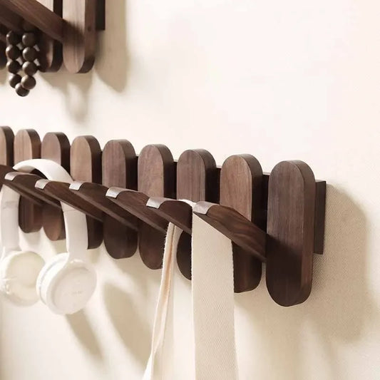 Walnut Wall Coat Rack | 3‑7 Hooks | Solid Wood | Nordic Entry Storage | Brick by Brick