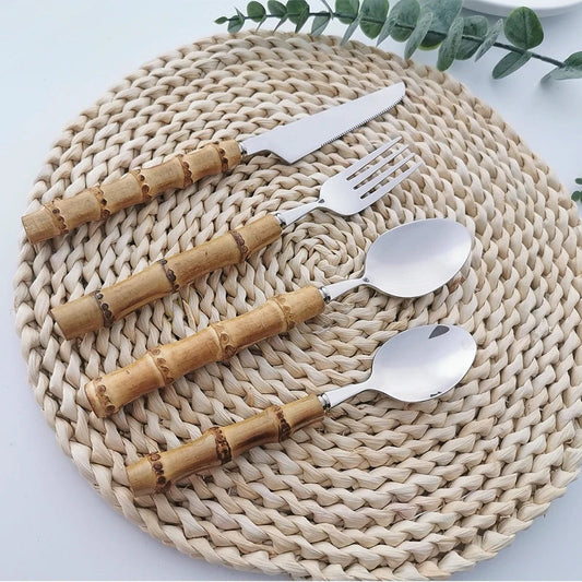 Nakuti Bamboo Cutlery Set | Elegant Dining Utensils | Stainless Steel | Perfect for Casual & Special Occasions | Brick by Brick London 1
