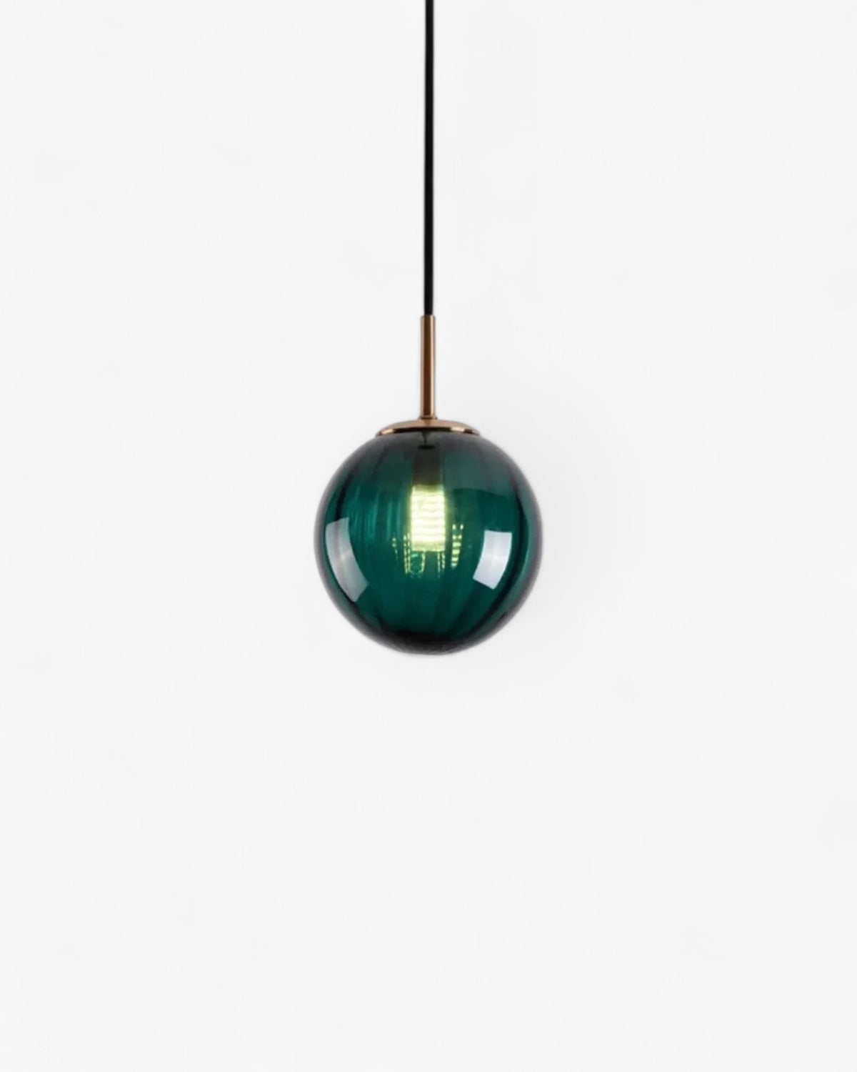 Hanging Pendant Lamp | Amber Glass Globe | Retro Modern Ceiling Light | Adjustable Cable Fixture | Brick By Brick