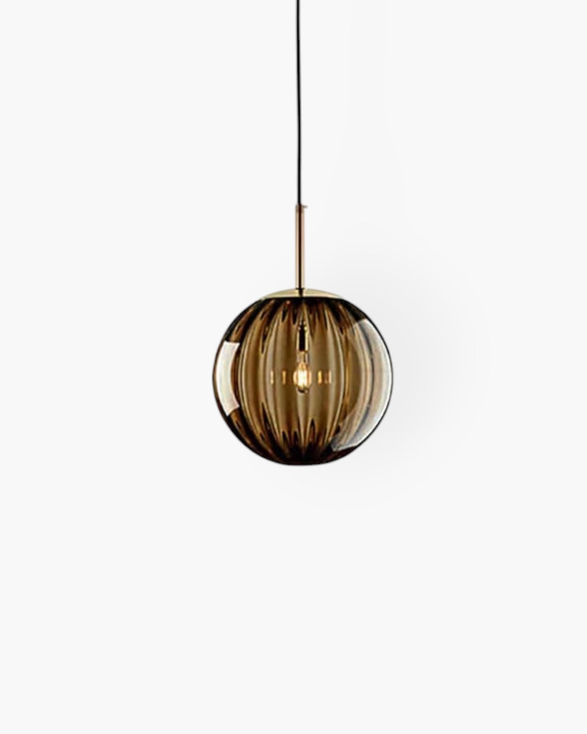 Hanging Pendant Lamp | Amber Glass Globe | Retro Modern Ceiling Light | Adjustable Cable Fixture | Brick By Brick